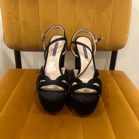 Stuart Weitzman platform strappy black velvet Heel. Size 9 1/2! - Picture 4 of 8
